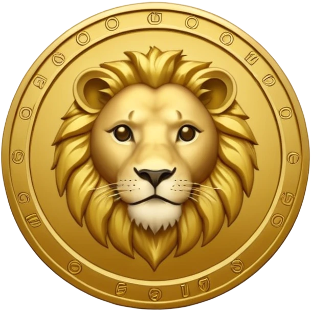 Fais un emoji de pièce d'or ronde avec l'inscription "F" dessus et un lion très détaillé gravé sur la pièce emoji