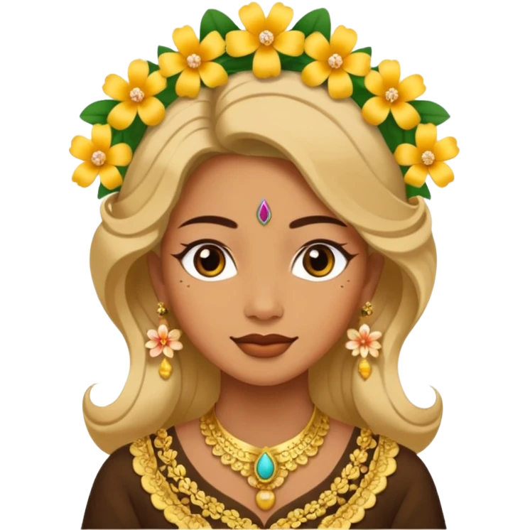 women with tan skin, wearing traditional Javanese hair with bouncy flowers, and wearing paes emoji