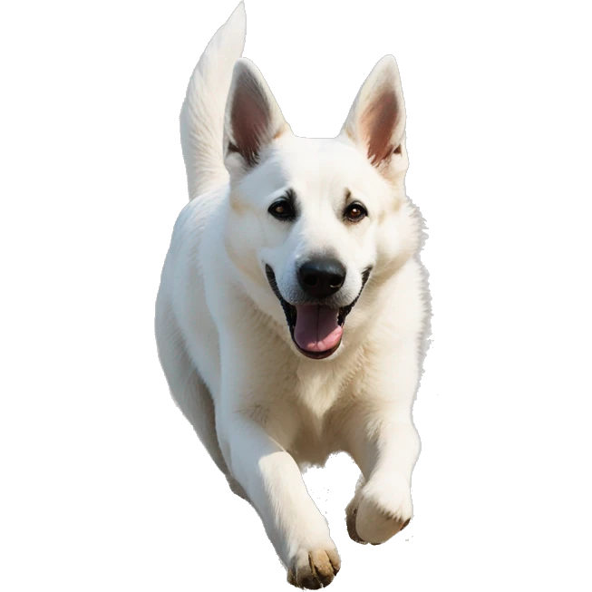 White German shepherd running on the beach  emoji