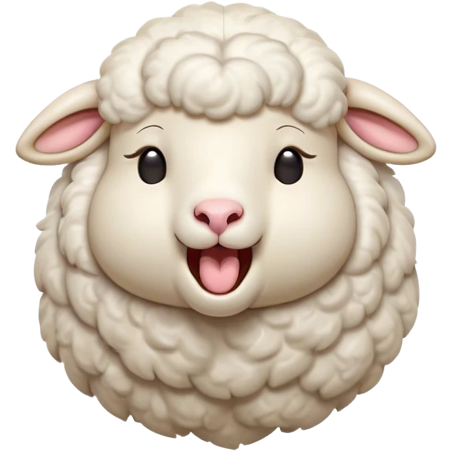 Cinematic Cute Yawning Sheep Portrait Emoji, Head tilted slightly with a dramatic, wide-open yawn, showcasing a soft, downy white fleece with gently drooping ears, round gentle eyes barely open in drowsy contentment, Simplified yet irresistibly adorable features, highly detailed, glowing with a soft, cozy glow, high shine, relaxed yet expressive, stylized with a touch of whimsical charm, bright and endearing, soft glowing outline, capturing the essence of a sleepy yet affectionate sheep, so drowsy it feels like it could stretch out of the screen and curl up for a nap! emoji
