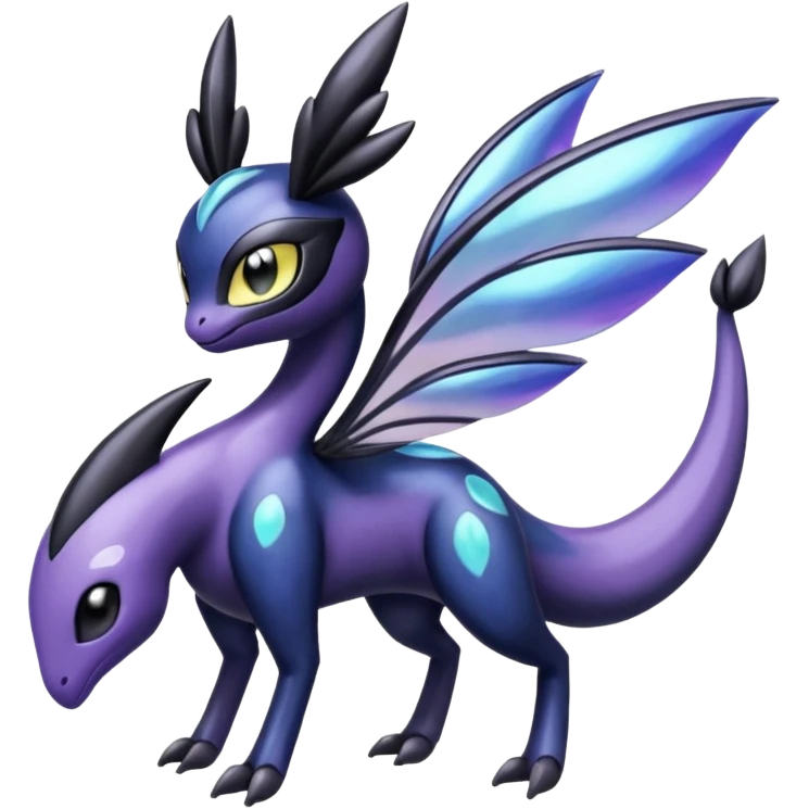 Shiny glossy melanistic oily Meloetta-Giratina-Noibat-Pokémon-Fakémon-fusion-hybrid-creature emoji