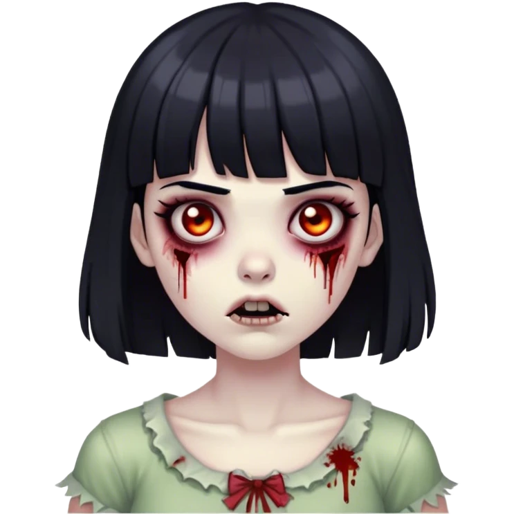 Zombie girl with black hair and bangs and dark eyes  emoji