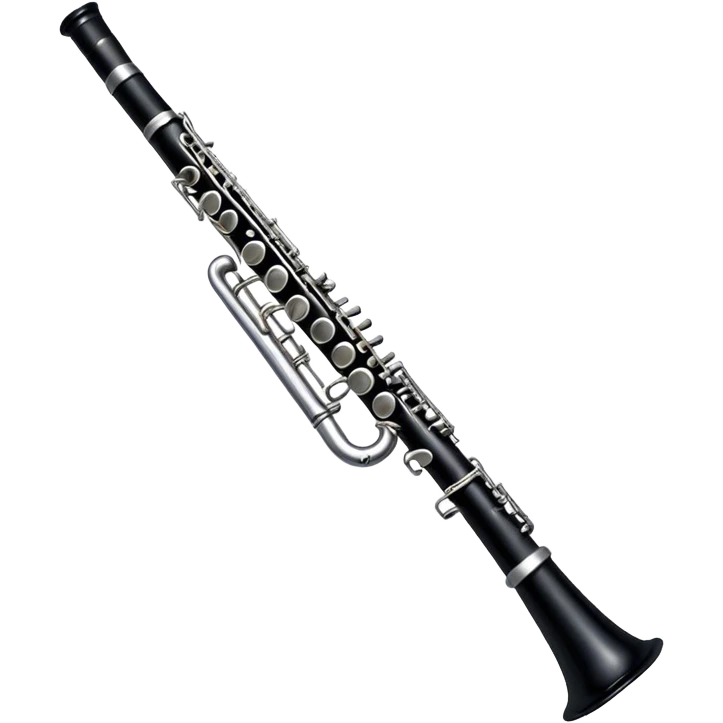 Cinematic Realistic Clarinet, deep black body with gleaming silver keys, rich warm lighting catching every intricate detail, slightly worn mouthpiece adding authenticity, glowing with a timeless and sophisticated presence. emoji