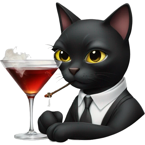 Black cat smoking and drinking a martini emoji