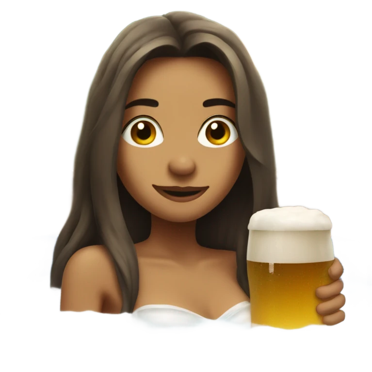 Girl with long hair in hot tub with beer emoji