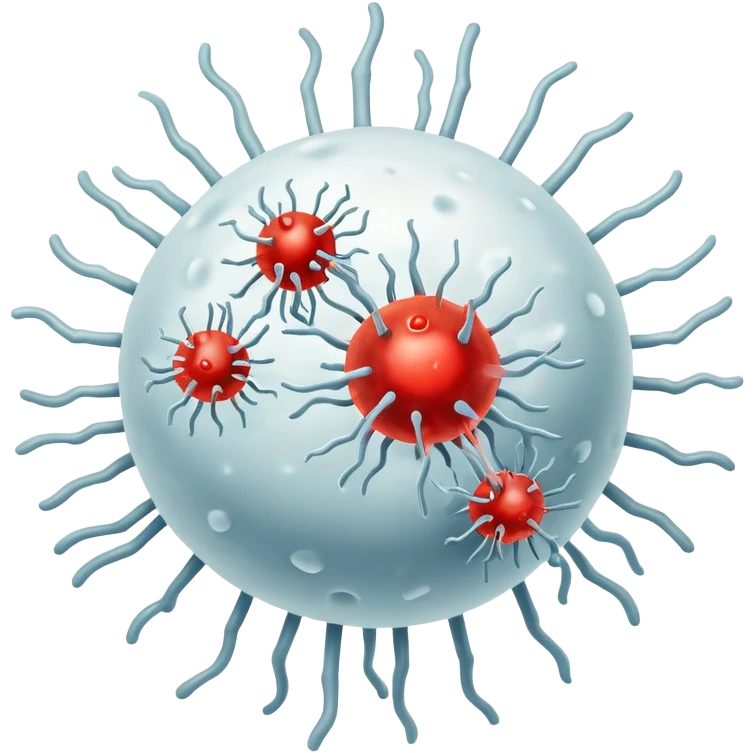 Immune system with white blood cells fighting virus emoji