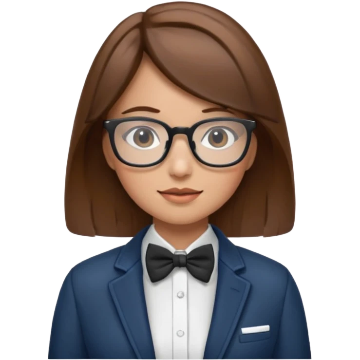 brown hair woman with bowtie, jacket and glasses emoji