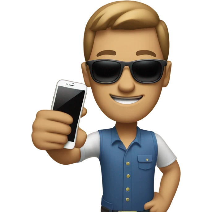 person with sunglasses showing iphone screen with thumbs up emoji