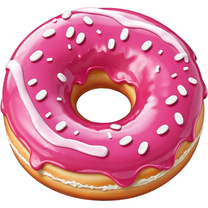Pink donut with white icing running down and through it emoji
