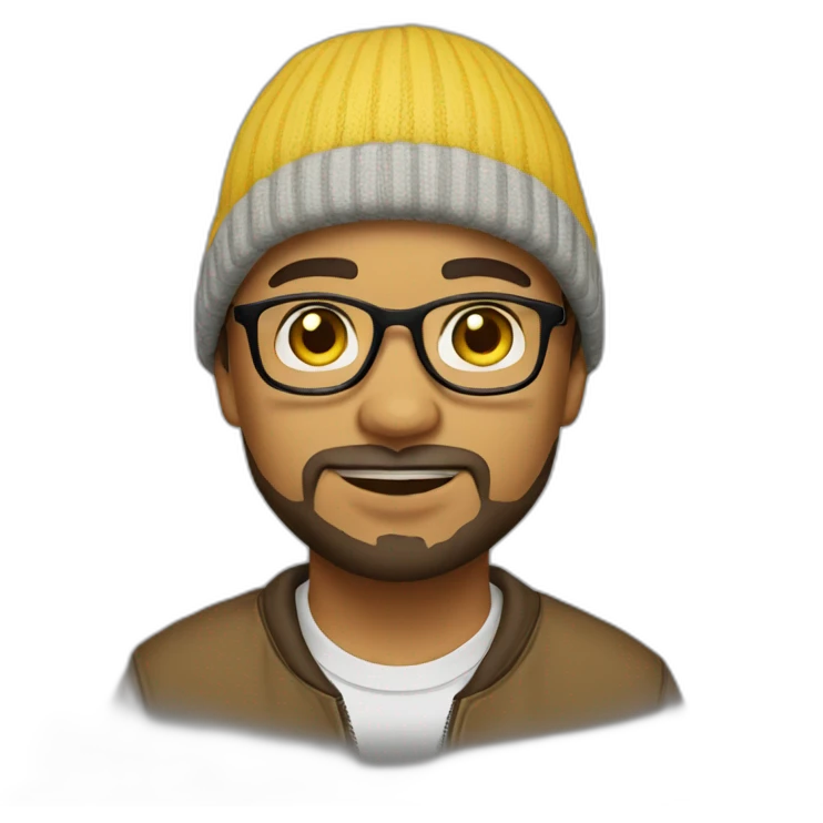 Lightskin boy with and glasses, goatee beard brown eyes yellow beanie   emoji