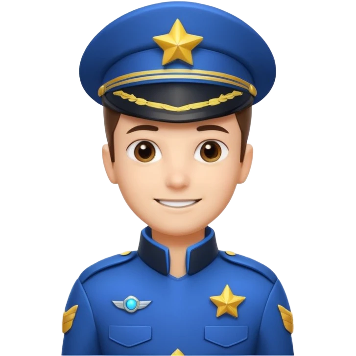 cute spaceship captain portrait, head and shoulders only, futuristic captain uniform collar, captain badge, confident smile, 3D cartoon, mobile game icon style, clean background, no text, no watermark
 emoji