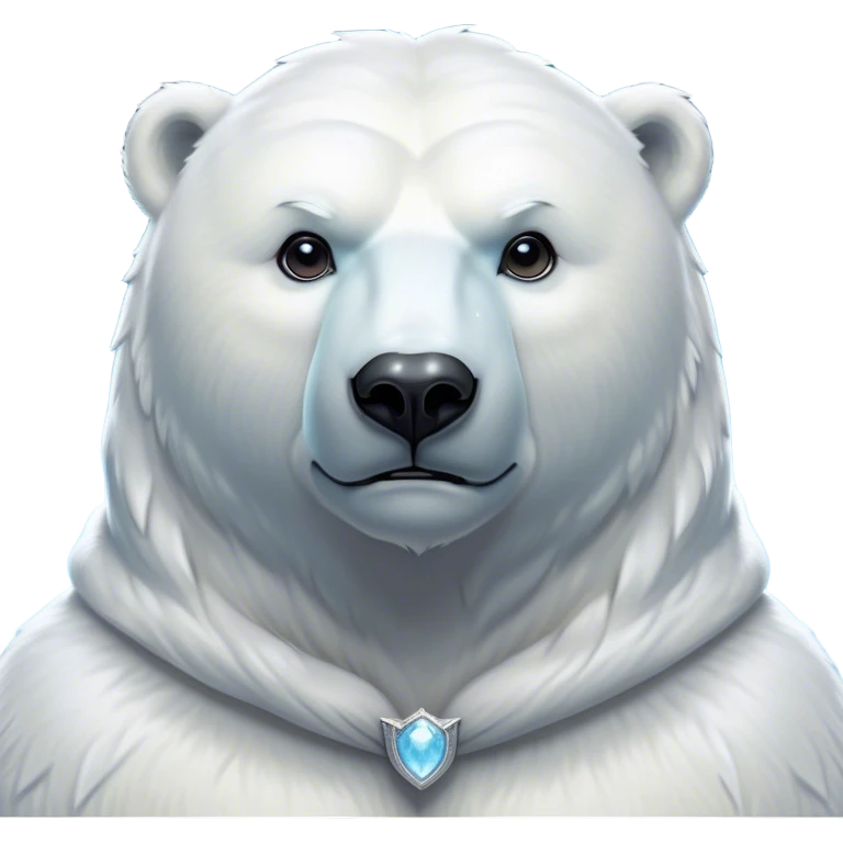 Cinematic Noble Polar Bear Portrait Emoji, Poised and regal, with a strong, muscular build cloaked in thick, snowy fur and piercing, determined eyes, Simplified yet sharp and sophisticated features, highly detailed, glowing with a soft, dignified polar glow, high shine, intelligent and majestic, stylized with an air of arctic authority, focused and commanding, soft glowing outline, capturing the essence of a watchful and confident guardian that feels as though it could step out of the screen with effortless authority! emoji