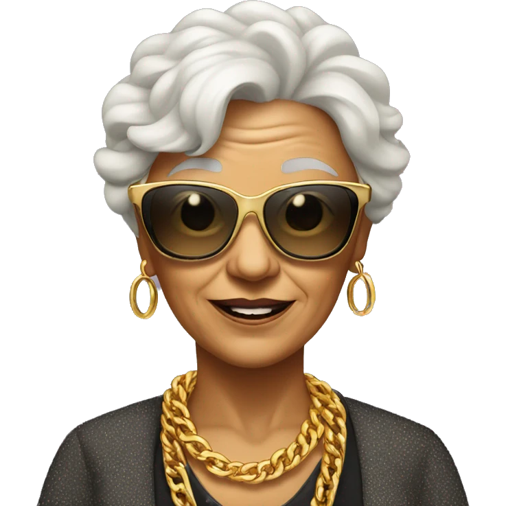 rich cool grandma in sunglasses with a gold chain emoji
