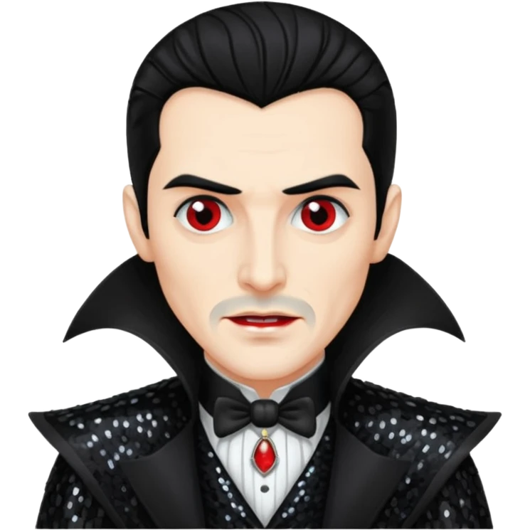 Dracula with black hair, black sequin outfit emoji