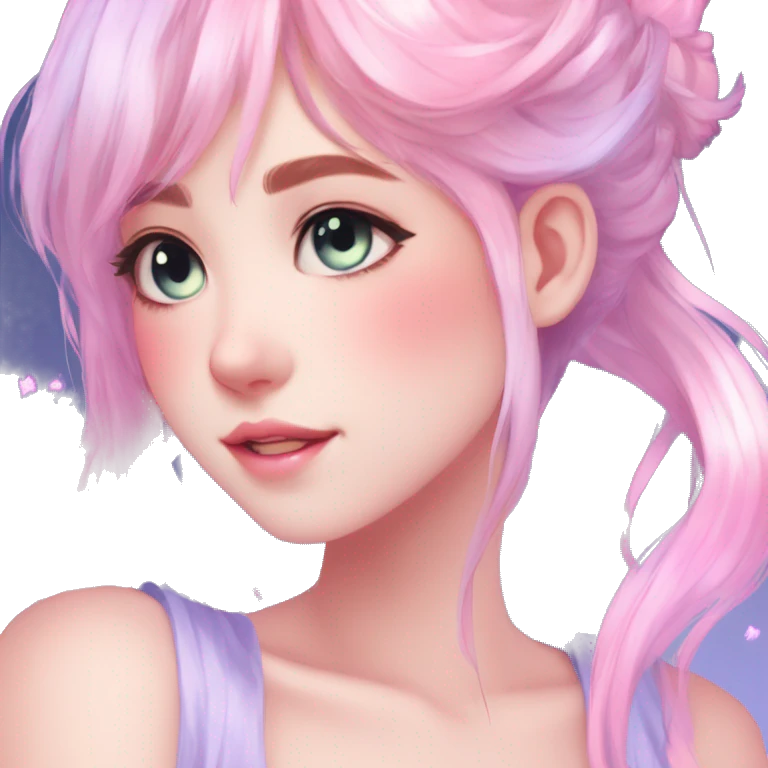 Gorgeous Beautiful Blushing Petite Colorful-Shiny-Pastel-Fairy-Anime-Girl with beautiful gradient pastel hair aesthetic emoji