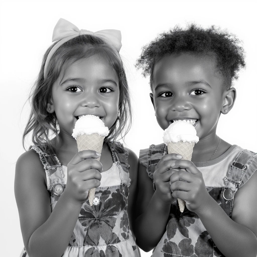 happy children with melting ice cream cones emoji