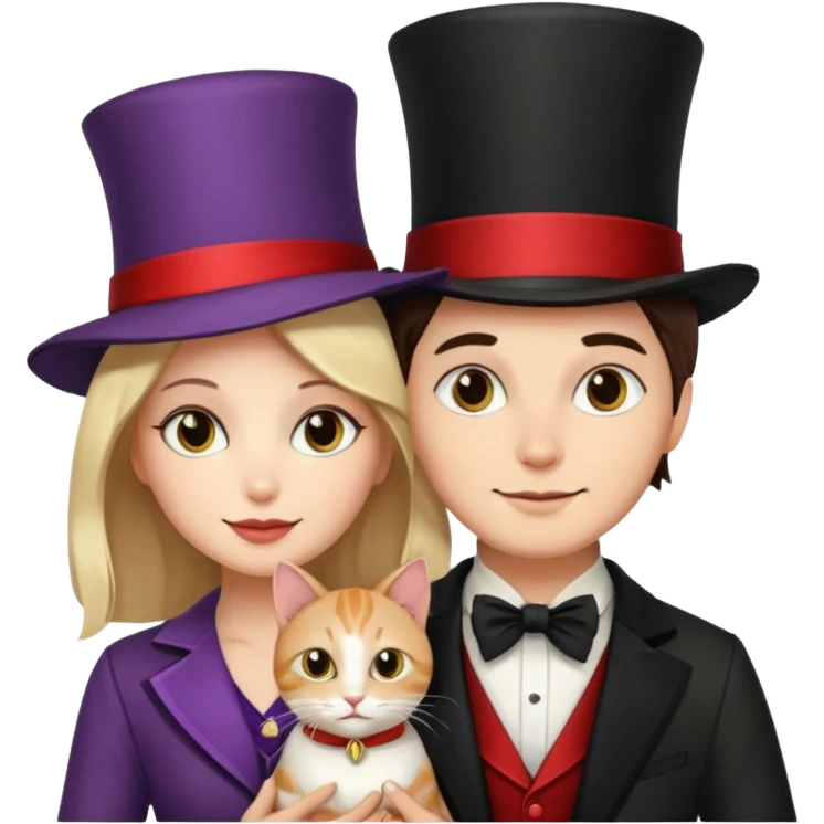 magician couple and their pet cat emoji