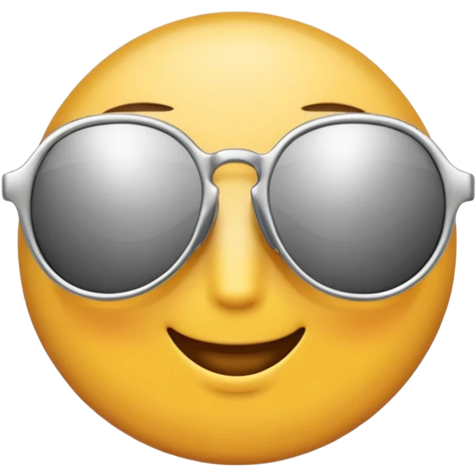 A pair of luxury sunglasses emoji with silver chrome frame, smooth rounded lenses, reflective metallic surface, high-end swag aesthetic, minimal and clean design, iOS emoji style, centered, white background emoji