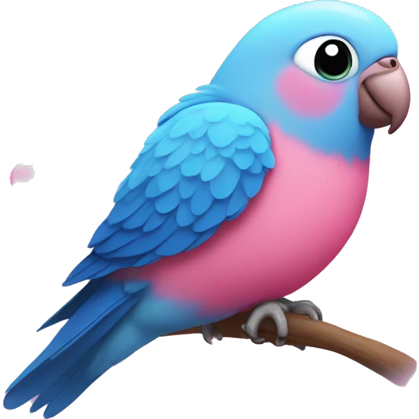 Blue lovebird with pink hearts emoji