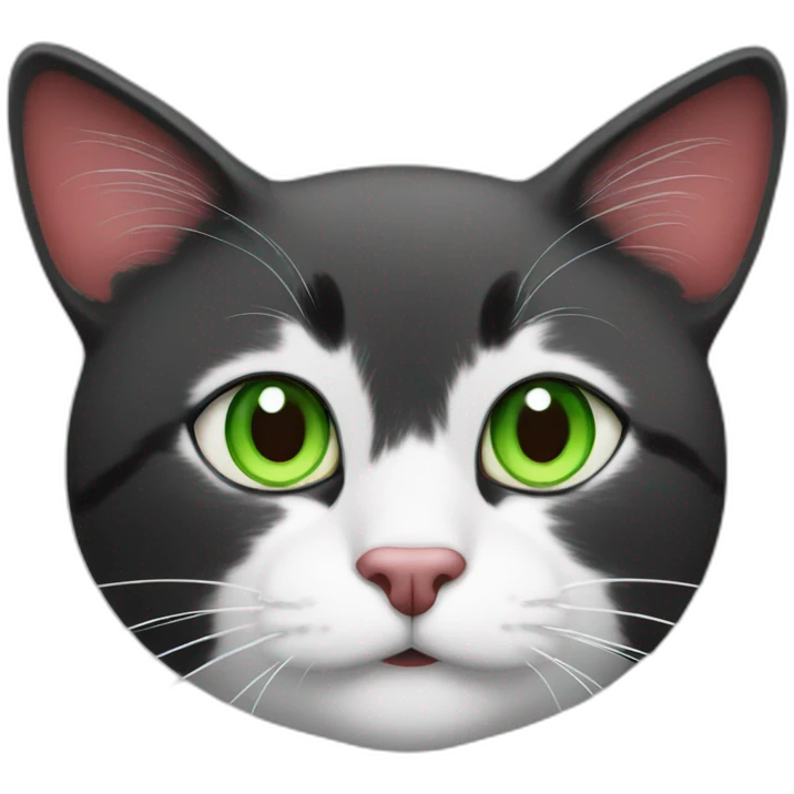 black and white-red cat with green eyes emoji
