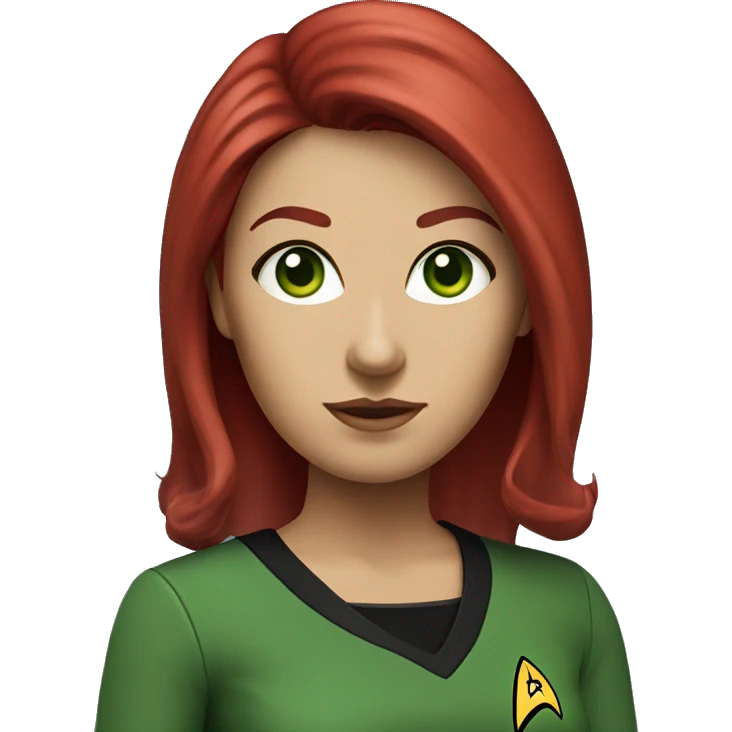 Star Trek woman red hair green eye burgundy shirt emoji