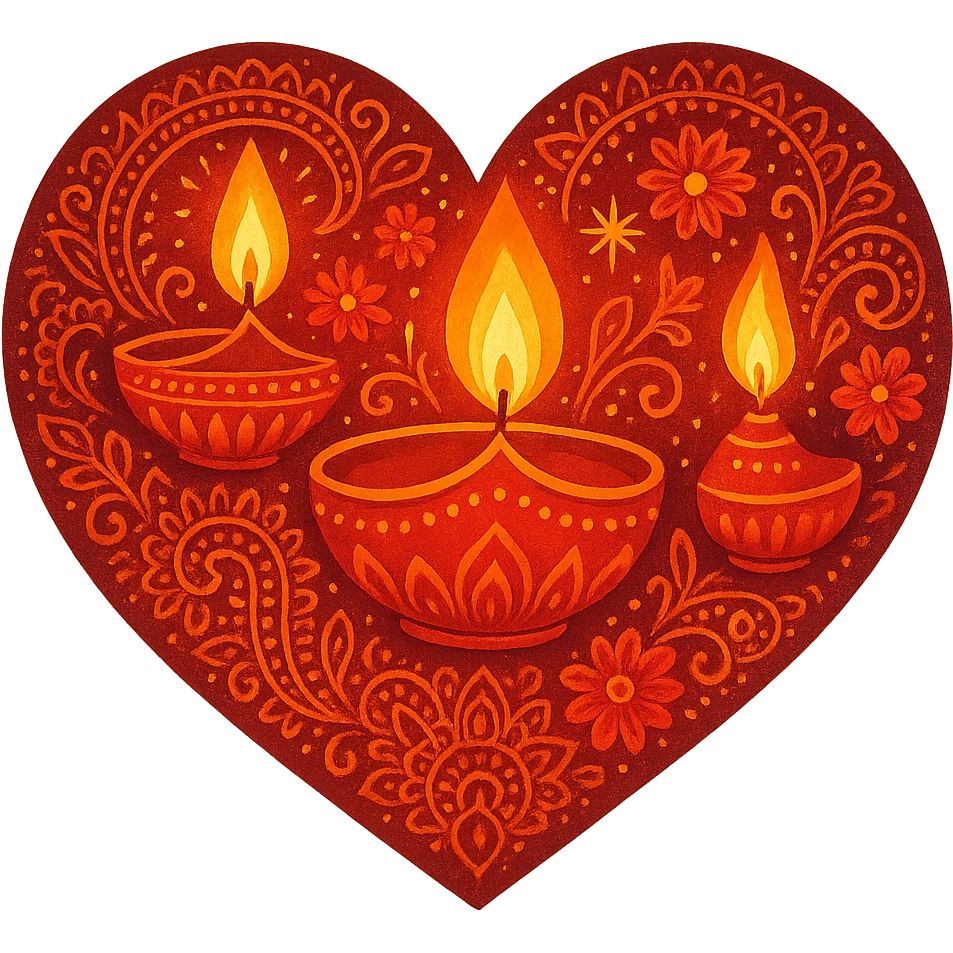 heart with Diwali theme, vibrant colors, traditional Diwali decorations, lamps, rangoli patterns emoji
