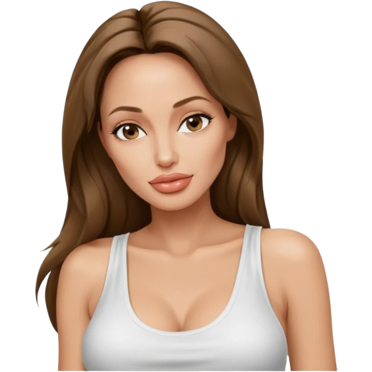 Angelina jolie , fashion model Beautiful woman model adult   large breasts  with close set eyes tan skin, full lips  long hair model white tank top emoji