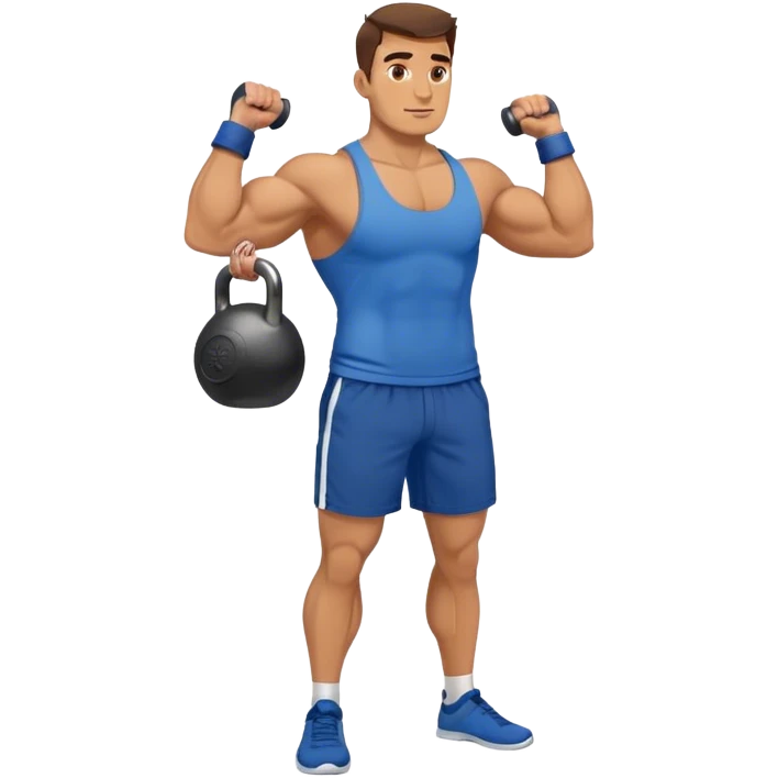 buff man with blue shorts holding kettlebell emoji
