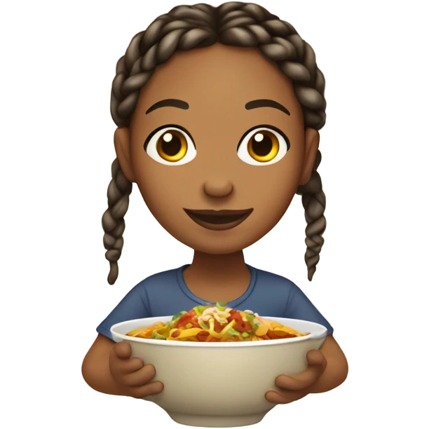 Medium skin tone girl with twists/braids eating taco soup emoji