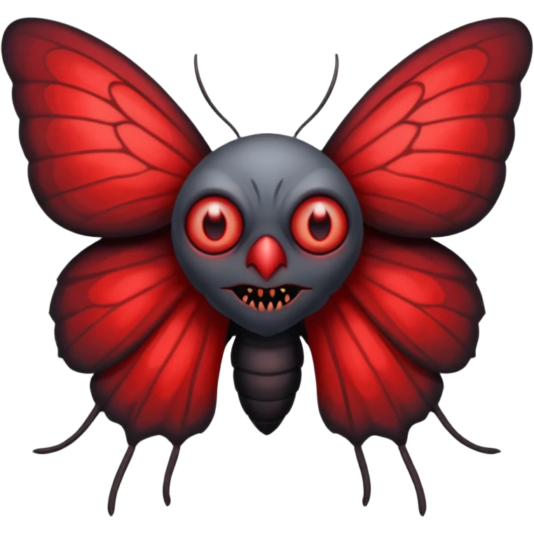 Create a scary emoji of the mothman with bright red eyes and as depicted in the legend. Make it less bird like and more Moth / Human hybrid emoji