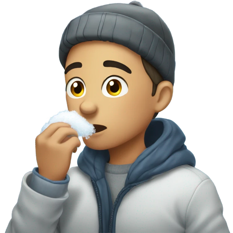 Boy sniffing snow emoji