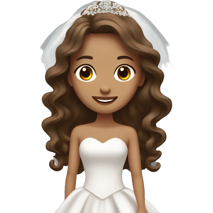 bride with brown long wavy hair, brown eyes emoji