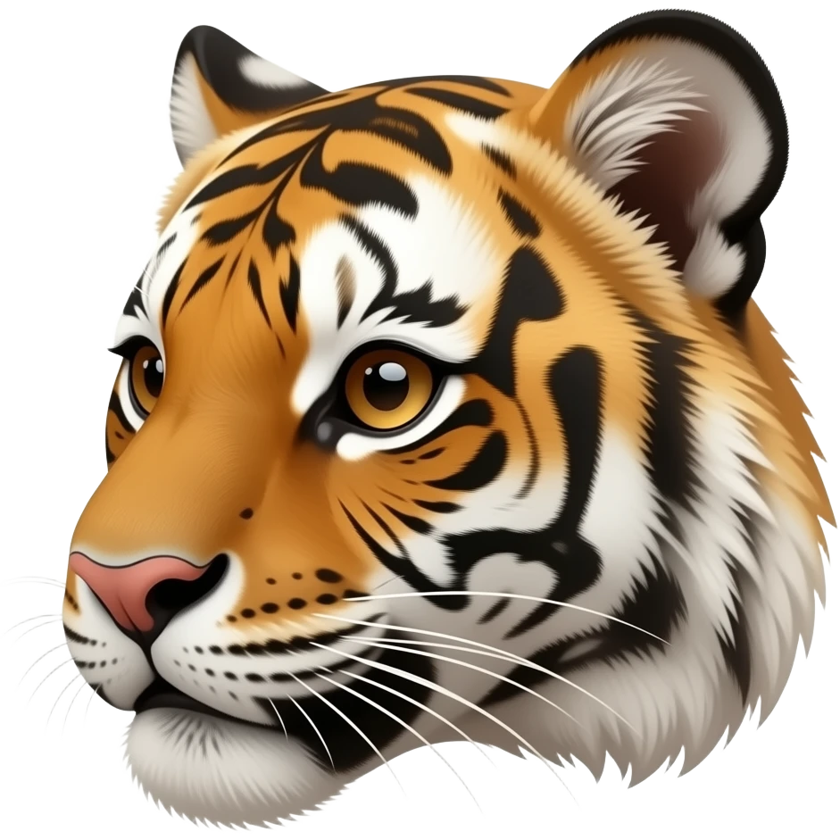 A little bit cute tiger head very realistic Turn sideways dark brown eyes emoji