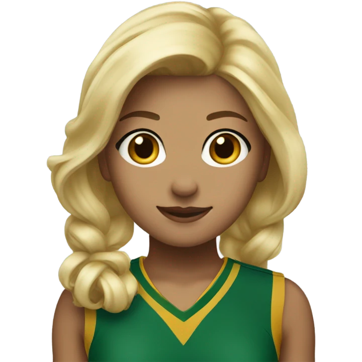 Blonde girl green and gold cheer uniform  emoji