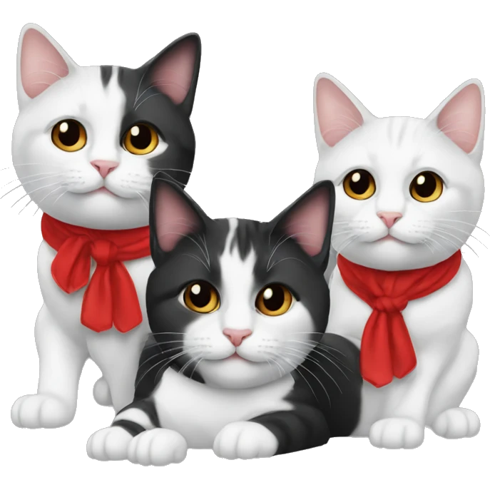 three cats - white, red, black emoji