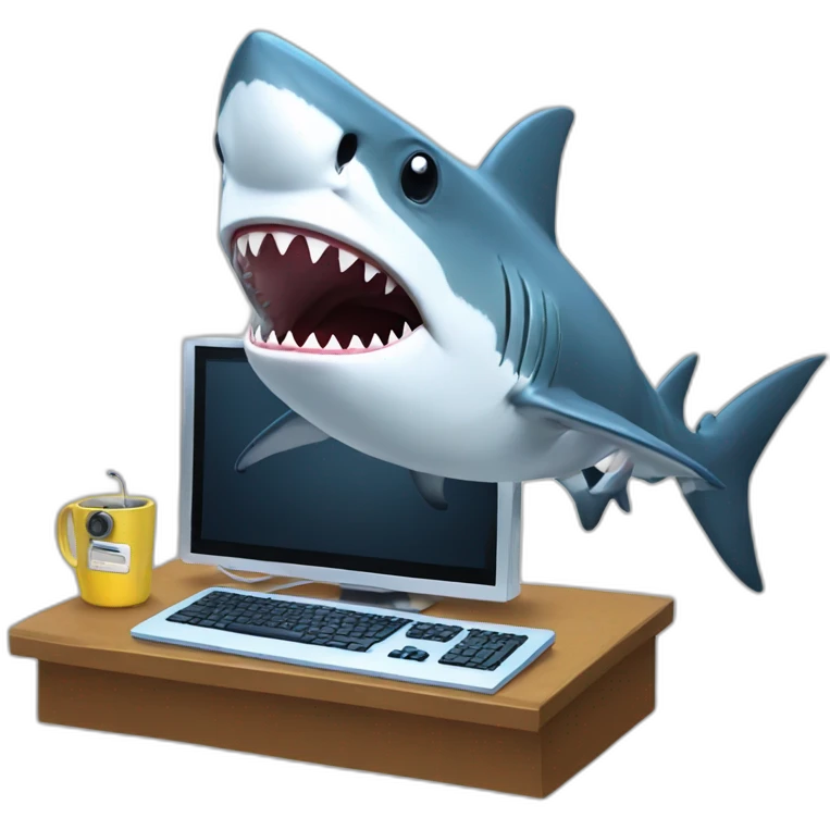 shark playing on the computer emoji