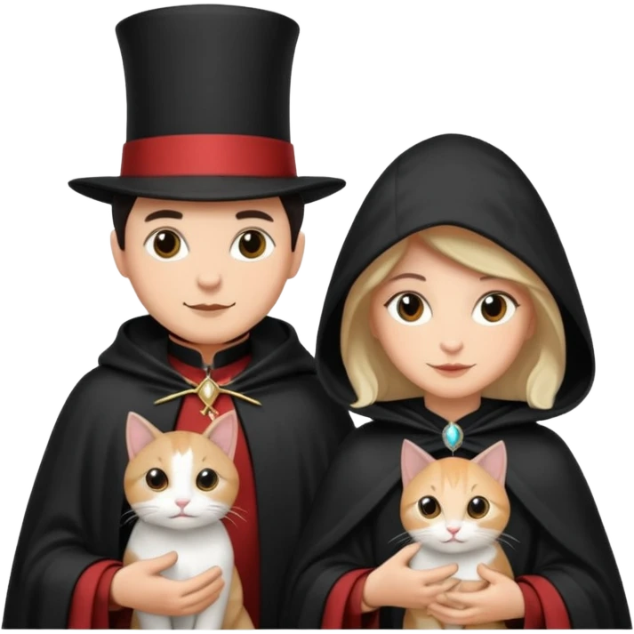 magician couple and their pet cat emoji