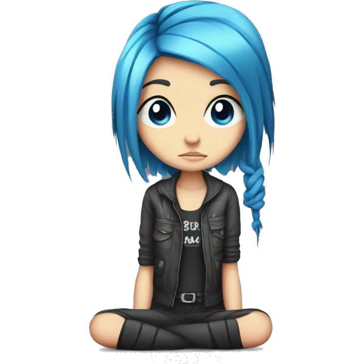 Emo Girl with bomb two blue hair in only two long plaits on either side touching the floor  emoji