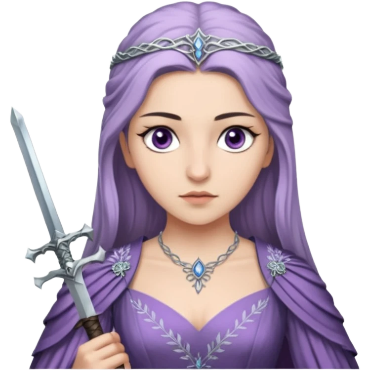 Hande Erçel as a lady from game of thrones from Starfall. She has lilac-gray eyes. emoji