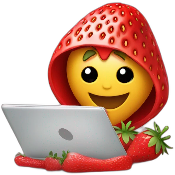 strawberry with a laptop and a hood emoji