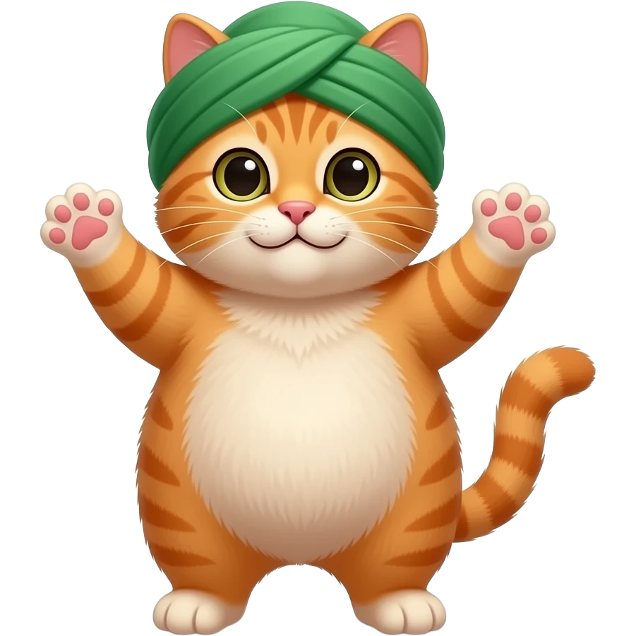 A fat orange cat with a muslim turban joa fat orange cat wearing turban raises both a fat orange cat wearing green turban joins both paa fat orange cat wearing a turban raises both paws  and says aameen in a speech bubble emoji