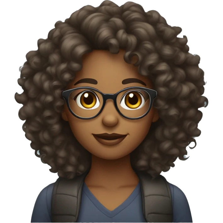 curly girl hair wearing clear frame glasses and dark skinned emoji