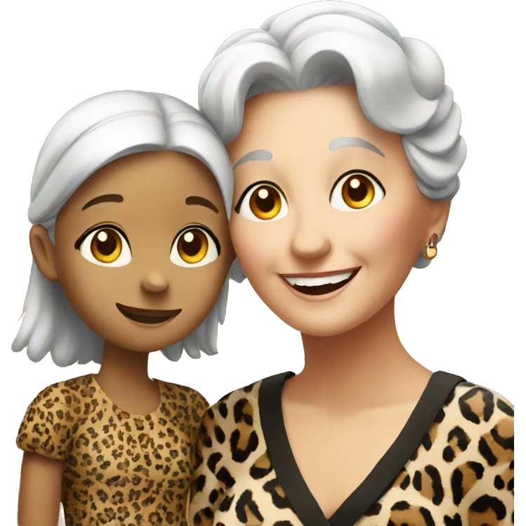 smiling girl and grandma in leopard dress emoji