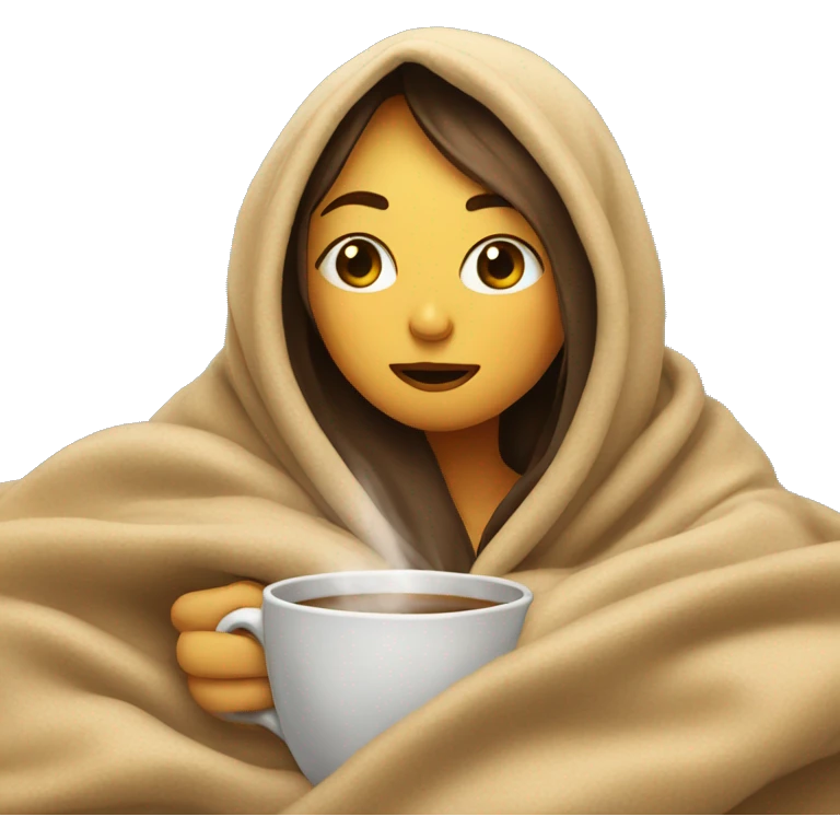 girl inside a blanket sipping coffee eyes closed emoji