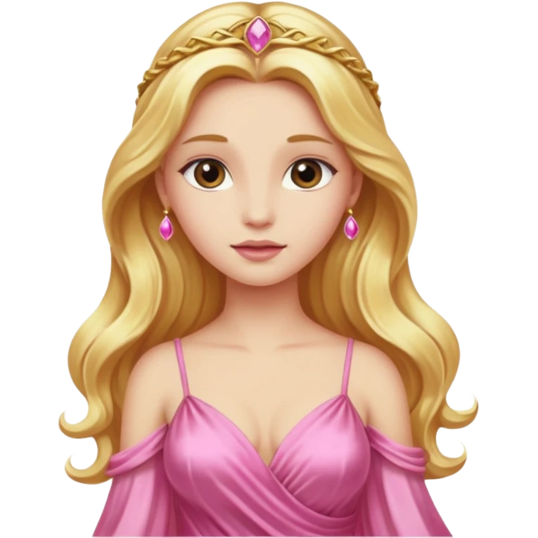 Venus, Goddess of Love from Gods and Goddesses with long golden blonde hair, pink outfit emoji