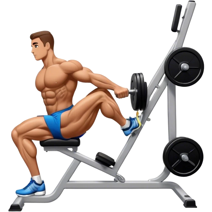 side-view bodybuilder seated weighted calf-raise machine lower leg exercise emoji