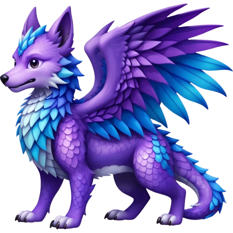 Wolf dragon hybrid with wings purple and blue emoji