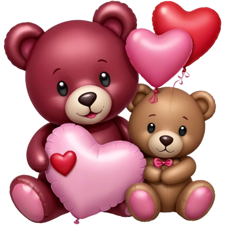 maroon love letter, three metallic pink heart-shaped balloons and red kisses and love teddy bear emoji