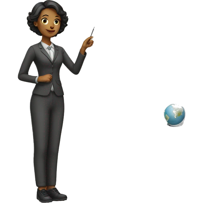 The teacher is a girl with a pointer emoji