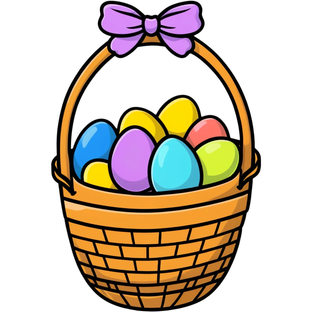 Easter basket filled with decorated eggs emoji
